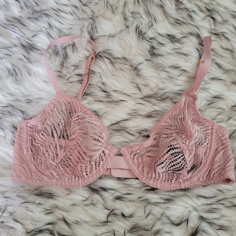 Victoria's Secret Pink Lace Unlined Demi Bra 32C